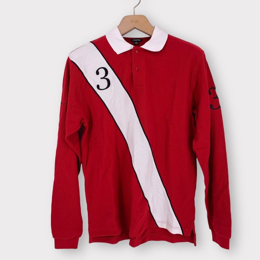 J. Peterman Rugby Polo Long Sleeve Shirt Red White Stripe #3 S